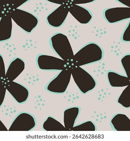 Floral seamless pattern. Climbing flowers wallpaper. Design for textile, fabric, wallpaper. Tile floral background. Two colors flowers pattern. Vector pattern
