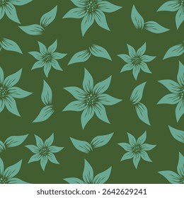 Floral seamless pattern. Climbing flowers wallpaper. Design for textile, fabric, wallpaper. Tile floral background. Two colors flowers pattern. Vector pattern