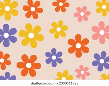 floral seamless pattern collection. 70s style flower background. Colorful pastel color groovy artwork bundle, y2k nature backgrounds with spring plants