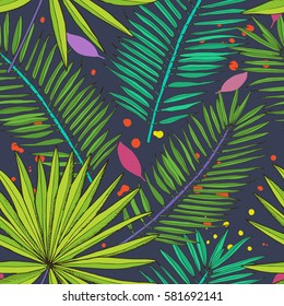 Floral seamless pattern. Collection with tropical leaves in sketch style. Vector illustration.