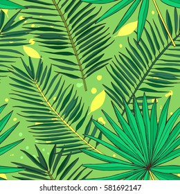 Floral seamless pattern. Collection with tropical leaves in sketch style. Vector illustration.