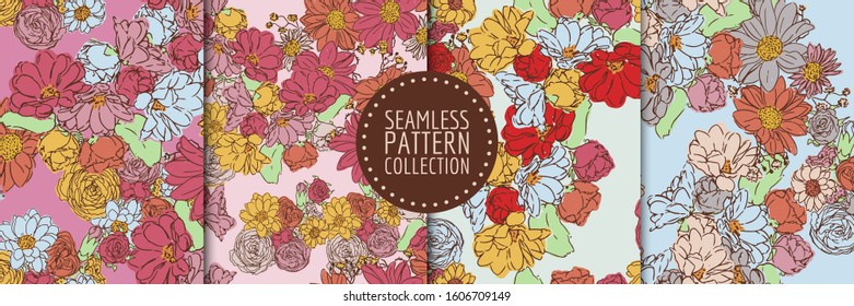 Floral seamless pattern collection. Vector design for paper, fabric, interior decor and cover