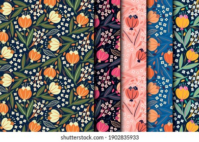 Floral seamless pattern collection. Wallpaper, backdrop, background. Spring wrapping paper decoration