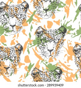 Floral seamless pattern with color spots and leopard.