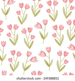 Floral seamless pattern with colored pencil sketch