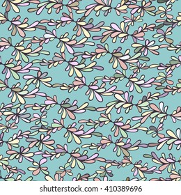 Floral seamless pattern with colored petals in pastel colors. Vector.