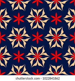 Floral seamless pattern. Colored red and blue background for wallpapers, textile and fabrics