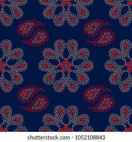 Floral seamless pattern. Colored red and blue background for wallpapers, textile and fabrics