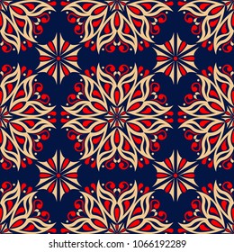 Floral seamless pattern. Colored red and blue background for wallpapers, textile and fabrics