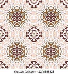 Patrón floral sin fisuras. Fondo de vector arabesco colorido. Repetir el trasfondo étnico ornamental. Flores, hojas, líneas, mandalas antiguas. Textura sin fin. Hermosos adornos de fondo blanco.