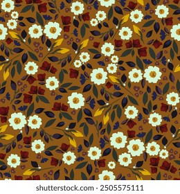 Patrón floral sin fisuras. Estilo colorido de Antiguas del diseño de la impresión botánica. Fondo de pantalla floral de flores simples para Anuncio, estampados, decoración del hogar, diseño de superficies. Ilustración vectorial	