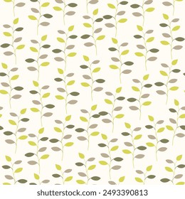 Floral seamless pattern colorful branch elements. Random placed vector botany plants on beige background