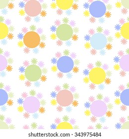 Floral seamless pattern with colorful circles on white background. Vector seamless pattern can be used for fabric, wallpaper, web background or wrapping paper