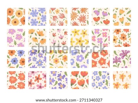 Floral seamless pattern colorful design set with repeating botanical print, elegant, endless blooms