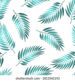 Floral seamless pattern with colorful exotic leaves on white background. Tropic green branches. Fashion vector stock illustration for wallpaper, posters, card, fabric, textile.