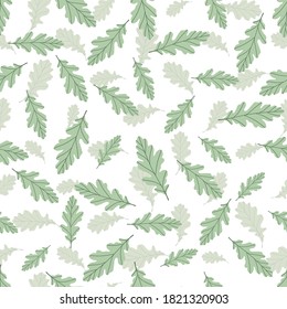 Floral seamless pattern with colorful exotic leaves on white background. Tropic green oak branches. Fashion vector stock illustration for wallpaper, posters, card, fabric, textile.