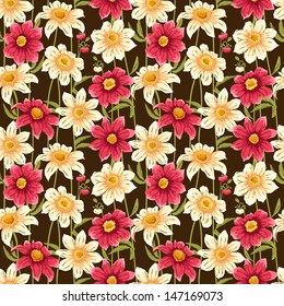 Padrão floral sem costura com flores coloridas no fundo escuro