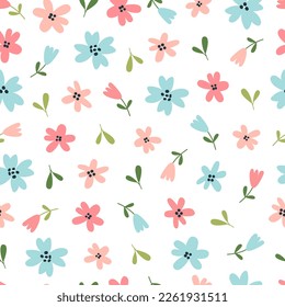 Floral seamless pattern in colorful flowers on a white background. Floral background for trendy prints. Summer and spring motifs.