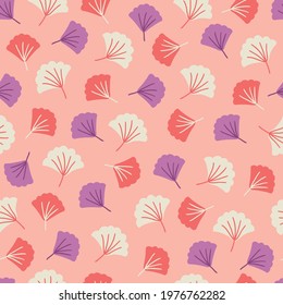 Floral seamless pattern with colorful leaves on light pink background. Perfect for wallpaper, wrapping paper, fabric, spring and summer holidays. Hand drawn vector illustration