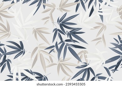 Floral seamless pattern, colorful leaves, bamboo on a light gray background, vector illustration