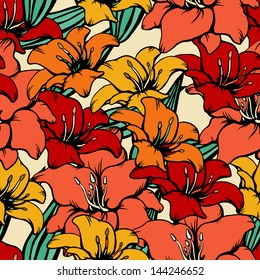 Floral seamless pattern with colorful lilies - vector