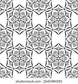 

Floral seamless pattern. Colorful mandalas.  Black and white repeat ornament.  Ideal for textile design, wallpaper, covers, posters, decoration and packaging. Vector illusstration EPS10.