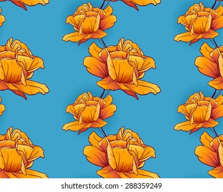 Floral seamless pattern of colorful roses with a shadow