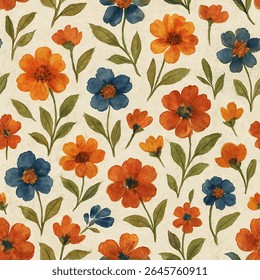 
Padrão floral sem costura com botões coloridos de flores espalhadas, delicada ilustração aquarela com flores abstratas para têxtil, papel de parede ou fundo. Mão desenhada.