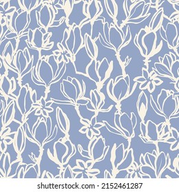 Floral seamless pattern. Colorful vintage vector background with hand drawn magnolia flower. Nostalgic retro fashion print for fabric, paper, goods, home textile