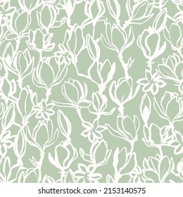 Floral seamless pattern. Colorful vintage vector background with hand drawn magnolia flower. Nostalgic retro fashion print for fabric, paper, goods, home textile