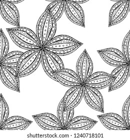 Floral seamless pattern for coloring book, antistress page, hand drawn design element stock vector illustration for web, for print, for fabric print, for wallpaper, for wrapping paper