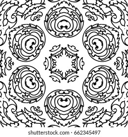 Floral Seamless pattern. Colouring book floral design. Stock vector illustration.