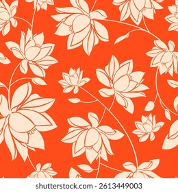Floral Seamless Pattern. Contemporary Print Design with Abstract Flowers. Monochrome Fashionable Botanical Template for Modern Design, Fabric, Patterns, Textile.