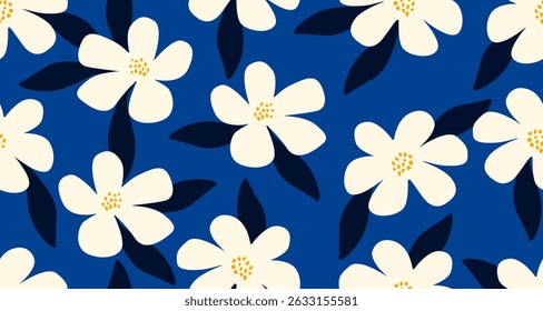 Floral Seamless Pattern. Contemporary Print Design with Abstract Flowers. Monochrome Fashionable Botanical Template for Modern Design, Fabric, Patterns, Textile. Not AI