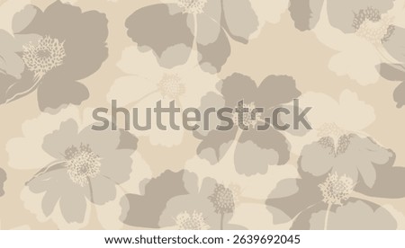 Floral Seamless Pattern. Contemporary Print Design with Pastel Color Flowers. Monochrome Fashionable Botanical Template for Modern Design, Fabric, Patterns, Textile.