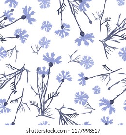 Floral seamless pattern of cornflowers.