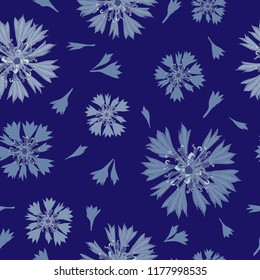 Floral seamless pattern of cornflowers.