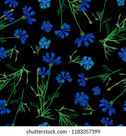 Floral seamless pattern of cornflowers.