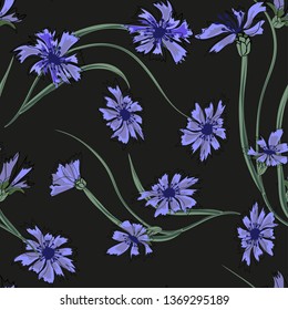 Floral seamless pattern of cornflowers.