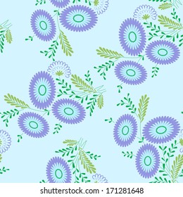 Floral seamless pattern.  Cornflowers on a blue background. Vector. eps 8