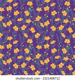 Floral seamless pattern with Cosmos bipinnatus flowers. Liberty style millefleurs
