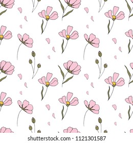 Floral seamless pattern with cosmos flowers