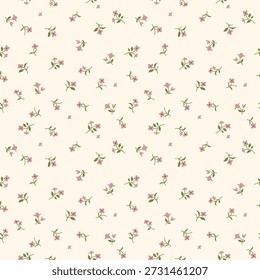 Floral seamless pattern, cottage core ditsy print, gentle meadow flower on light background. Small hand drawn flower, light tone style design for fashion, texture, fabric, wallpaper