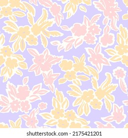 Patrón floral sin fisuras. Impresiones de moda retro para tela, papel, textiles y artículos de uso doméstico. Fondo vectorial botánico con flores pintadas. Papel pintado de prado a mano.
