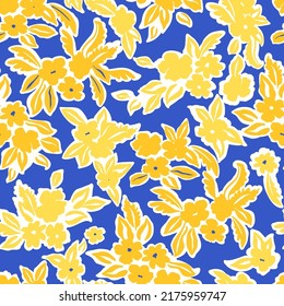 Floral seamless pattern. Craftdrawn retro fashion print for fabric, paper, home textile and goods. Botanical vector background with painted flowers. Hand drawn meadow wallpaper.
