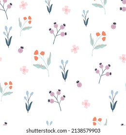 Nahtloses Muster ohne Blumen. Kreativ blühende Textur. Wildblumen-Hintergrund. Ideal für Stoff, Textilien, Scrapbooking. Vektorgrafik