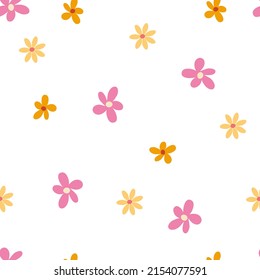 Floral seamless pattern. Creative blooming texture. Wildflowers background. Great for fabric, textile, scrapbooking.  Vector cartoon illustration