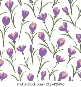 Floral seamless pattern with crocus. Modern print for fabric, textiles, wrapping paper. Vector illustration.