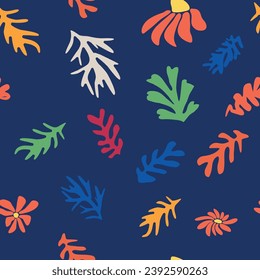 floral seamless pattern, crooked leaves and flowers. Contemporary botanic background, modern print floral element, organic shapes