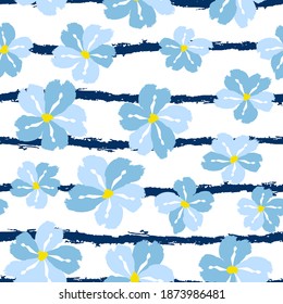 Floral seamless pattern. Cute floral background. Pattern for baby, kids and child background with flower brush strokes. Curtain pattern. Hand drawn doodle texture. Vector stock illustration